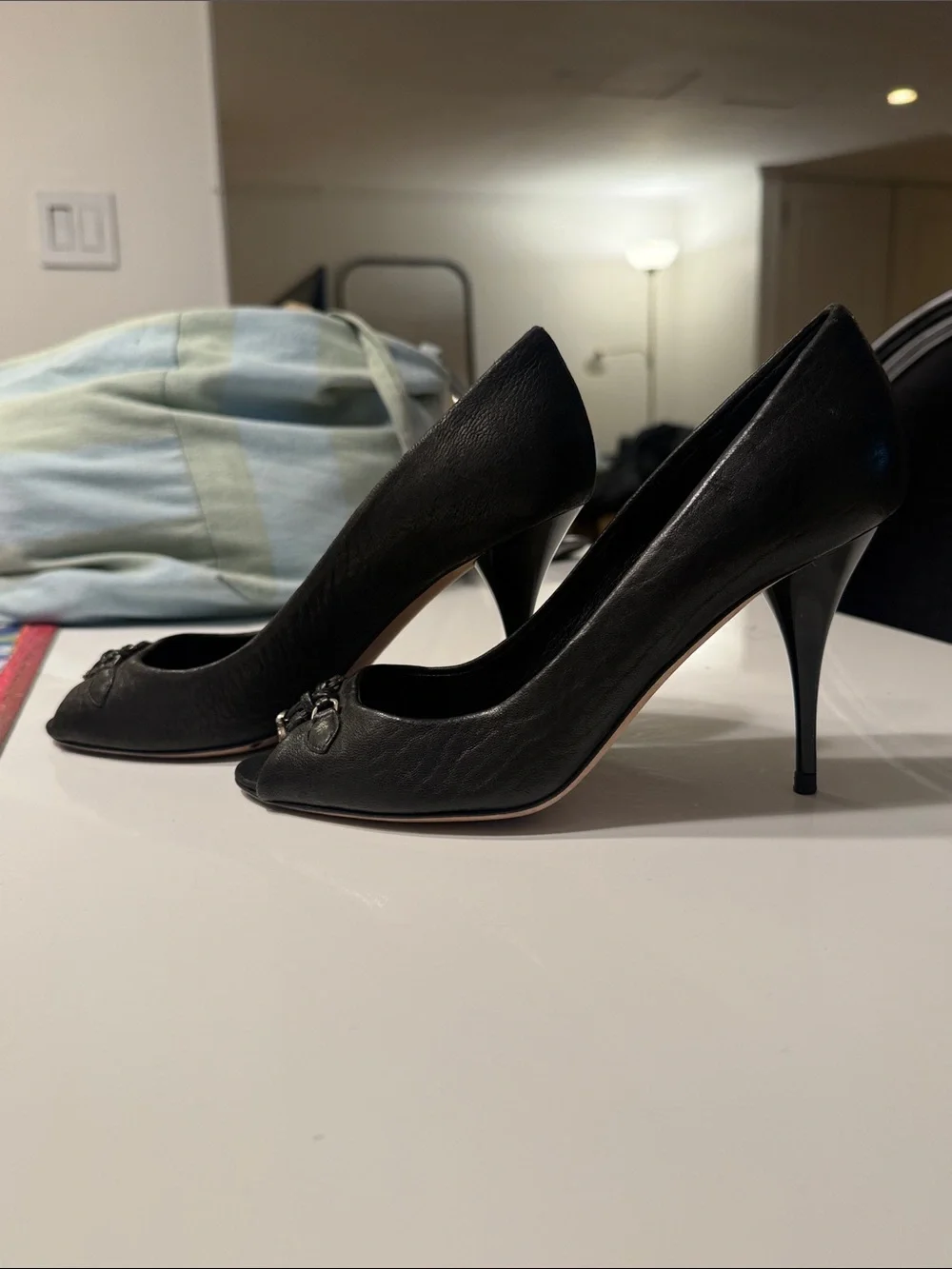 Dior Black Leather Peep-Toe Pumps with CD Hardware